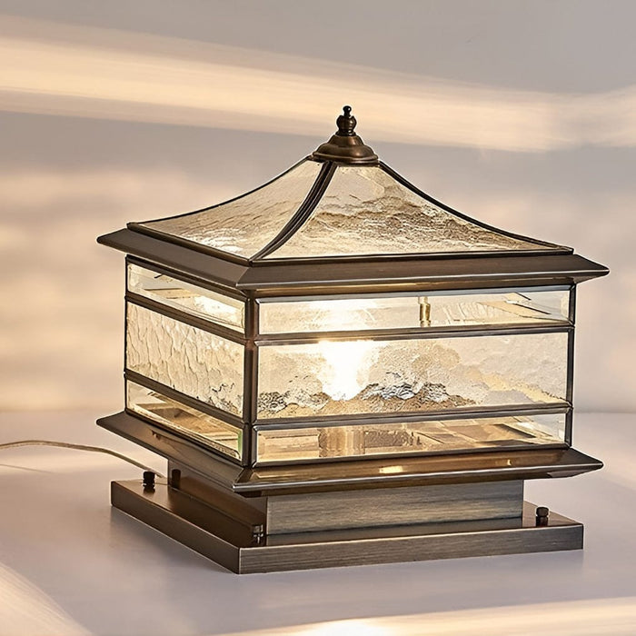 Waterproof Glass Copper Vintage Outdoor Pillar Light