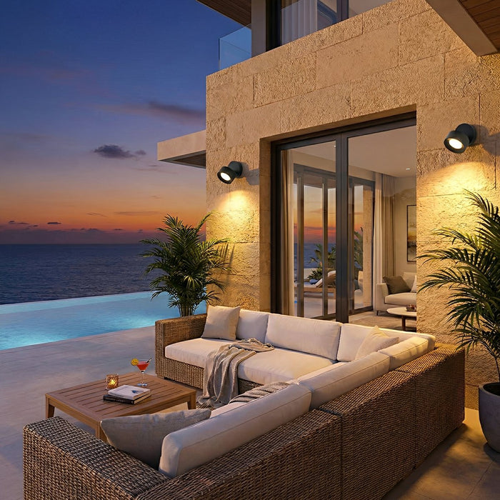 Waterproof Outdoor LED Wall Light, Adjustable Angle, Modern Round for Porch/Patio/Yard