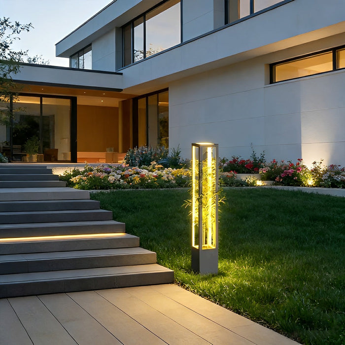 Solar/Hardwired Outdoor LED Pillar Light, IP65 Waterproof, Modern Garden Path Lighting, Hollow Planter Design