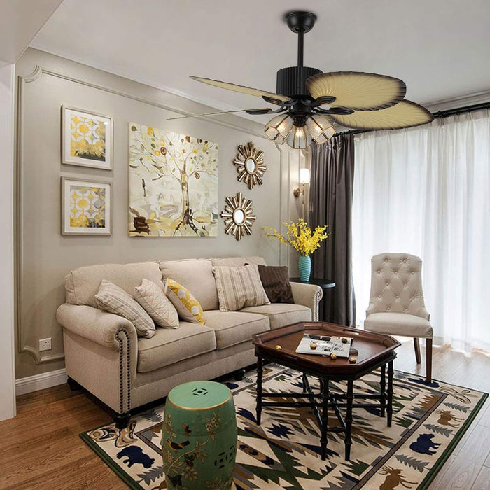 52 in. Tropical Indoor Outdoor Ceiling Fan with Light Kit Pull Chain, Quite Ceiling Fan for Dining Room Living Room Bedroom