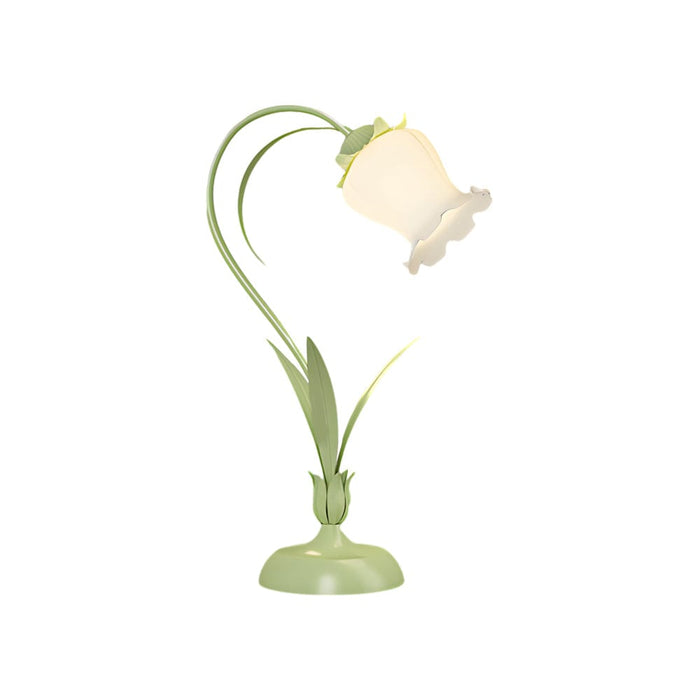 Pastoral Ins White Flowers 3 Step Dimming Green Rustic Style Table Lamp