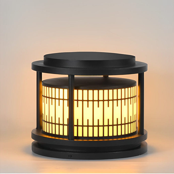 Round Retro Pattern Waterproof LED Black Modern Solar Fence Post Lights