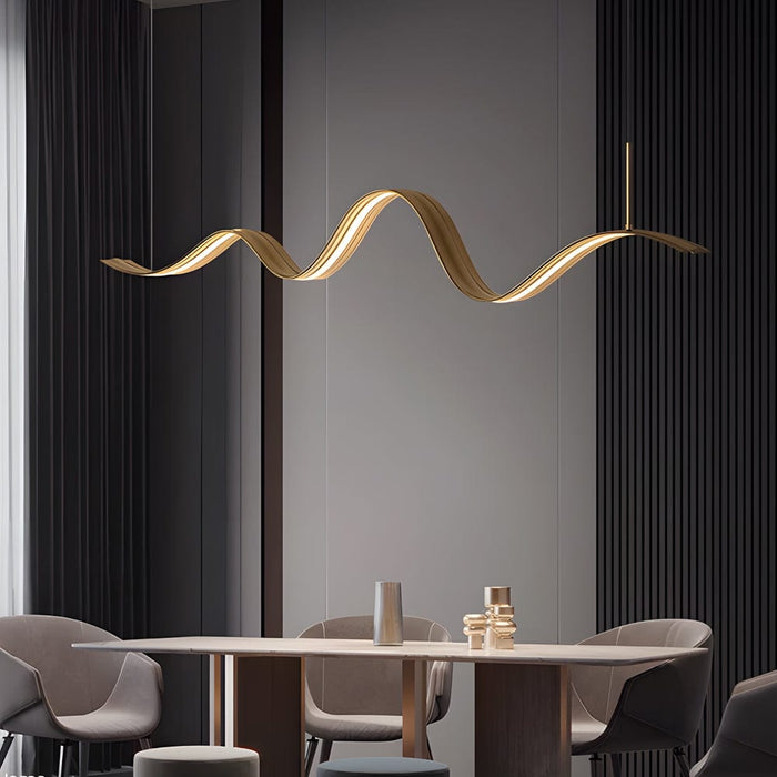 Long Copper Ribbon Waves LED Minimalist Nordic Dining Room Chandelier