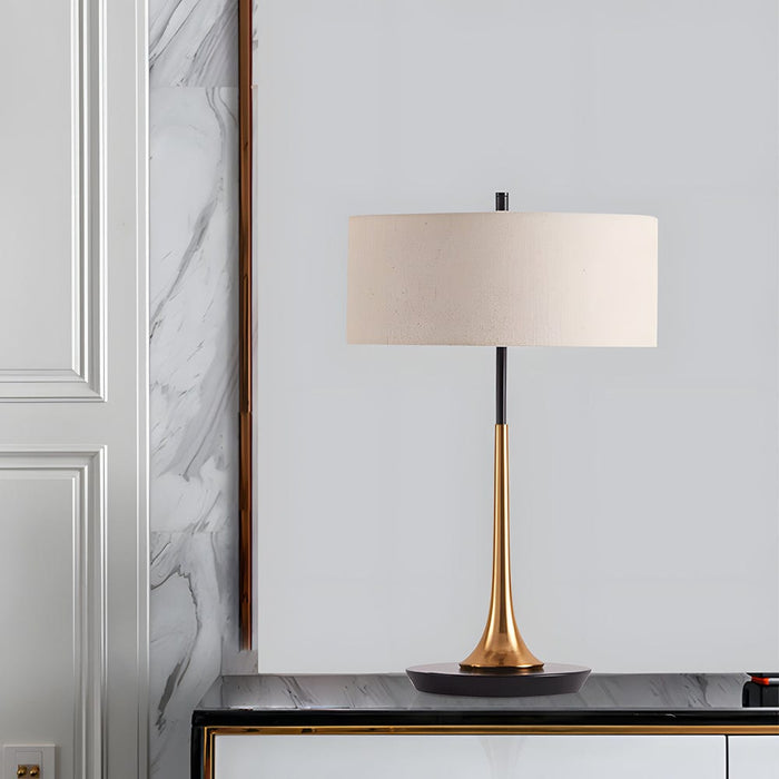21.7'' H. Modern Horn-Shaped stand Table Lamp with Horizon Linen Fabric Drum Shade
