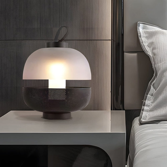 Iron Half Cover Frosted Glass Black Mesh Table Lamp Semicircular LED Bedroom Desk Light