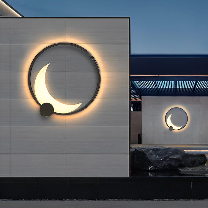 Round Moon Waterproof Black LED Wall Sconce Lighting Outdoor Wall Lamp