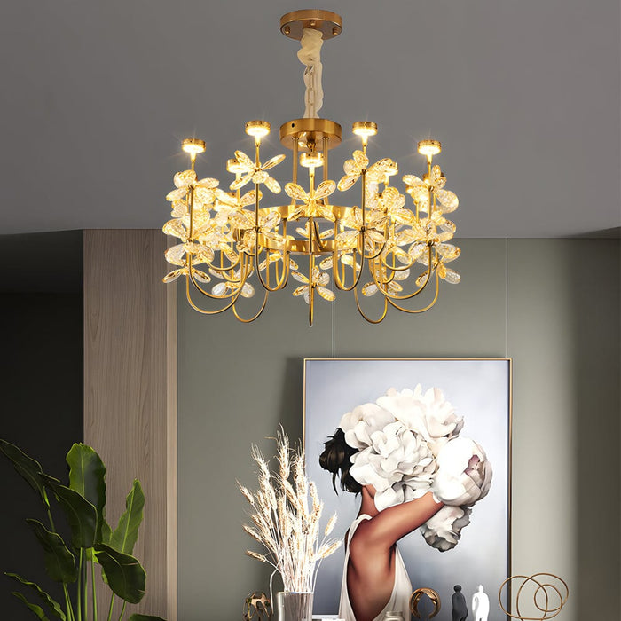 Nordic Floral-Inspired Crystal Chandelier for Living Room. 23.6''/31.5''