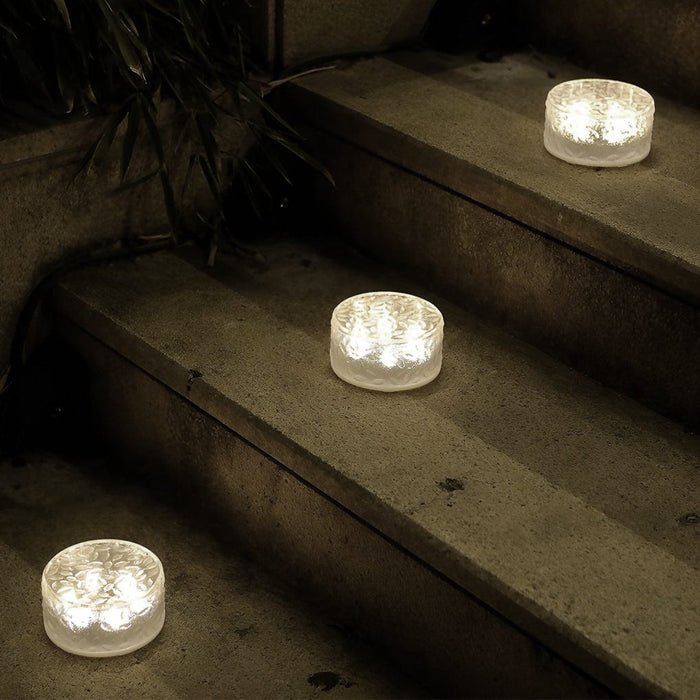 4 Pcs Round Acrylic Ice Bricks LED Waterproof Modern Solar Brick Lights