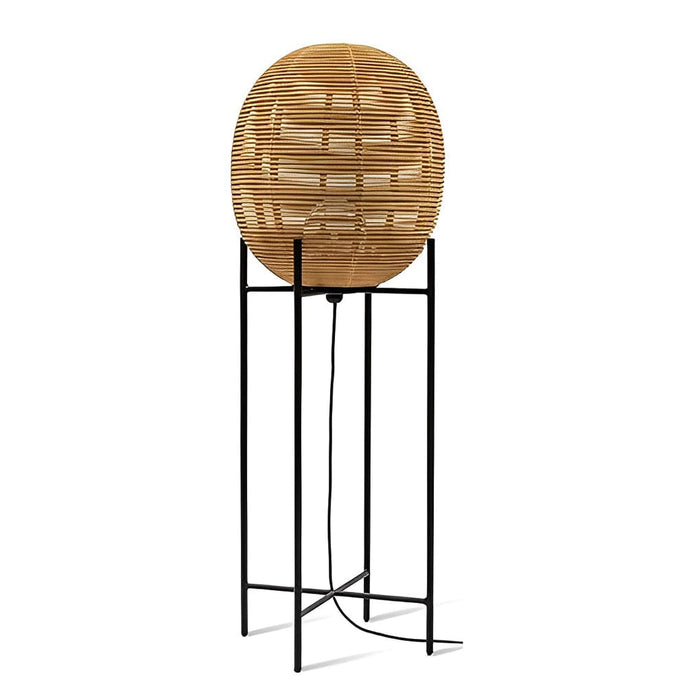 Rustic Handwoven Rattan Sari Floor Lamp with Egg Shaped Shade Standing Lamp
