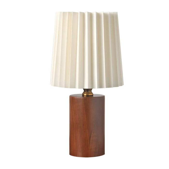 Pleated Drum Wood Cylinder Column Table Lamp. Vintage 1-light Changeable E27