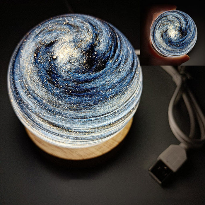 Globe Glass Galaxy Starry Sky Planet Lamp with Wooden Base Stepless Dimming LED Kids' Lamp