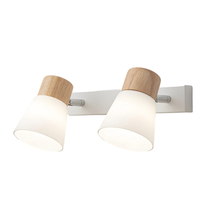 Wood Glass Cone Rotatable Light Wall Sconce. White