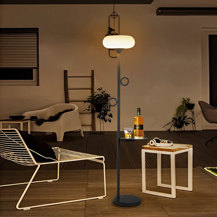 Metal Solar Floor Lamp with Remote Round Pallet Outdoor Waterproof Standing Lamp