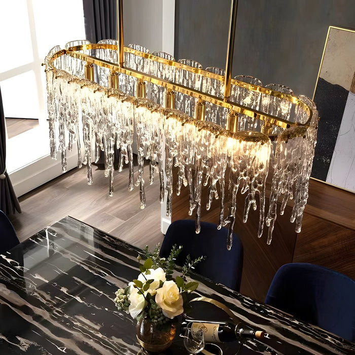 7/10-Light Luxury Glass Decor Icicles Droplet Crystal Chandelier. 3-Step Dimming