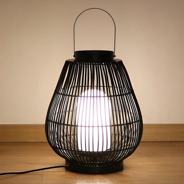Round Handwoven Waterproof LED Black Modern Rattan Outdoor Lanterns