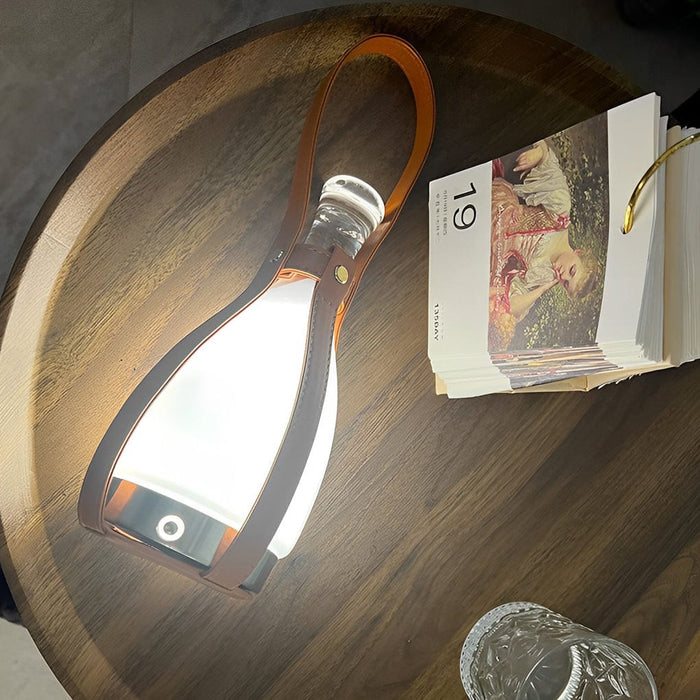 Integrated LED Built-in battery Frosted Glass Portable Bell Table Lamp with Leather Belt
