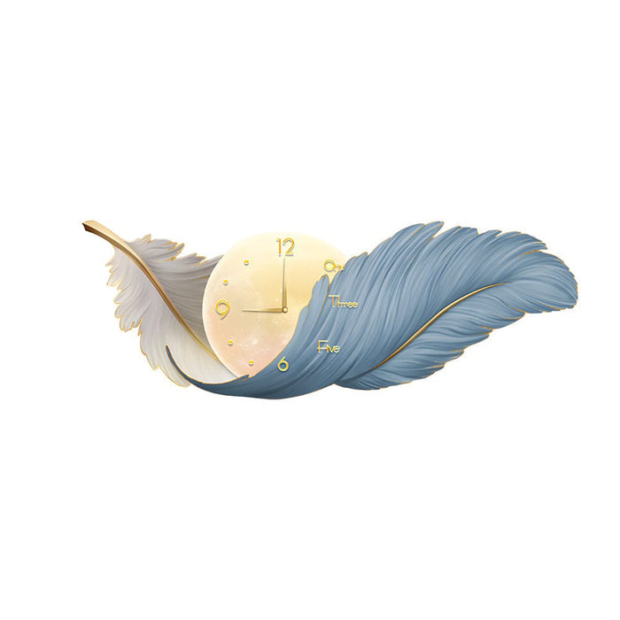 Feathers Decorative Painting with Clock USB Modern LED Wall Lamp Remote Control