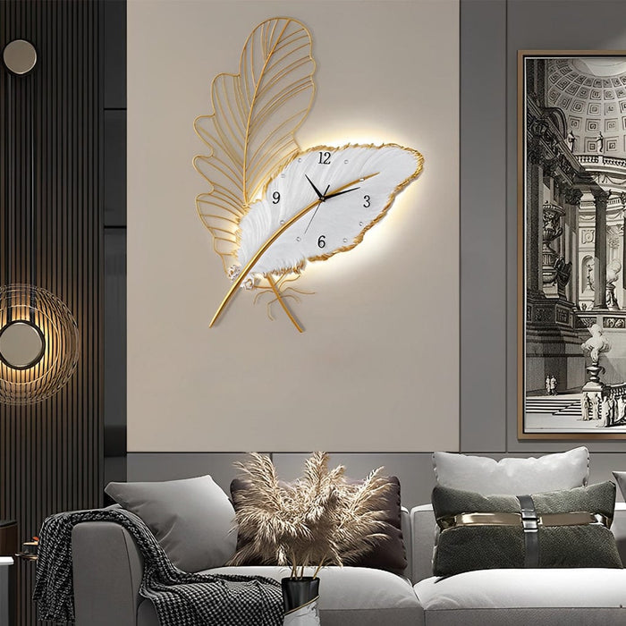 Iron Feathers USB DC5V Wall Clock Creative Decor Modern Wall Lights Fixture