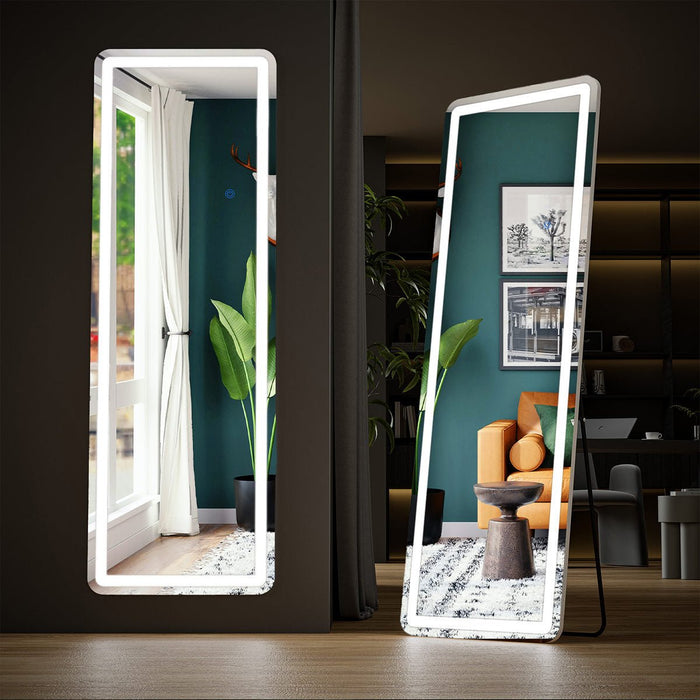 LED Lighted Full Body Mirror - Dimmable 3 Color Floor / Wall Mounted - Explosion-Proof Nano Glass