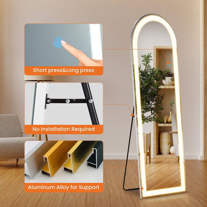 LED Lighted Full Body Mirror - Dimmable 3 Color Floor / Wall Mounted - Explosion-Proof Nano Glass