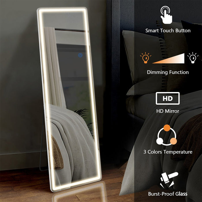 LED Lighted Full Body Mirror - Dimmable 3 Color Floor / Wall Mounted - Explosion-Proof Nano Glass