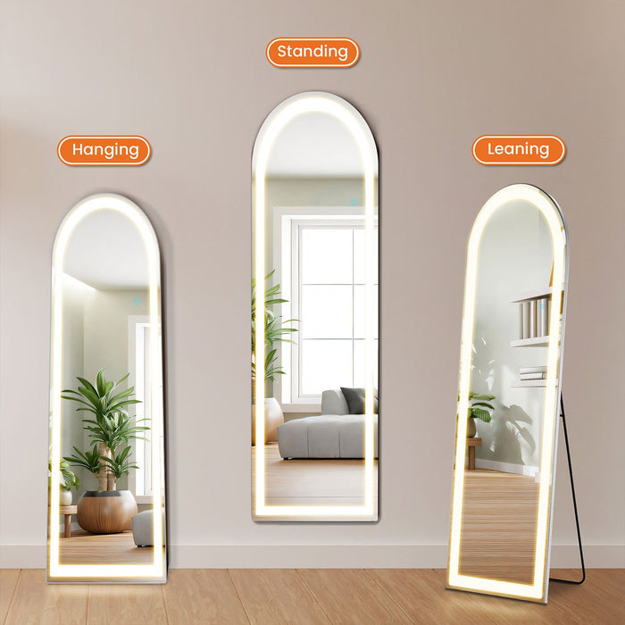 LED Lighted Full Body Mirror - Dimmable 3 Color Floor / Wall Mounted - Explosion-Proof Nano Glass