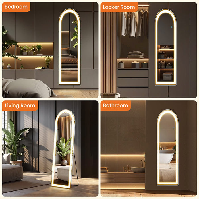 LED Lighted Full Body Mirror - Dimmable 3 Color Floor / Wall Mounted - Explosion-Proof Nano Glass