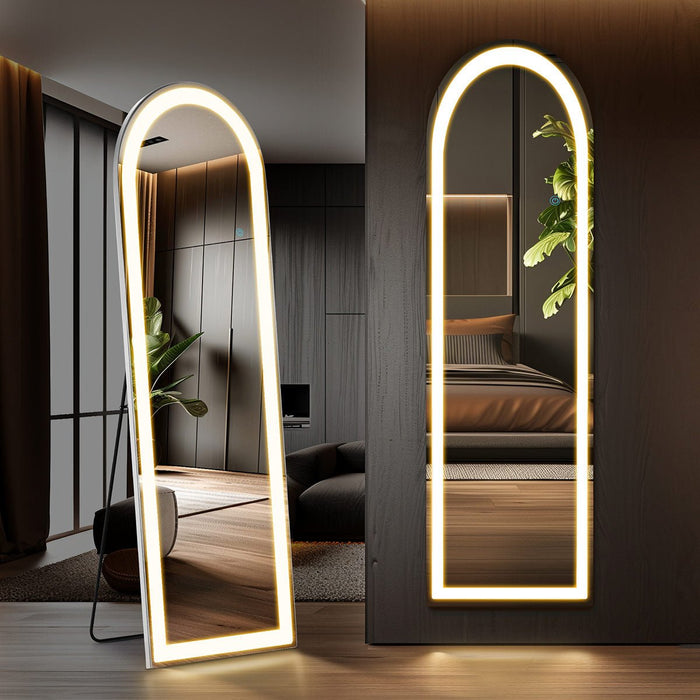 LED Lighted Full Body Mirror - Dimmable 3 Color Floor / Wall Mounted - Explosion-Proof Nano Glass