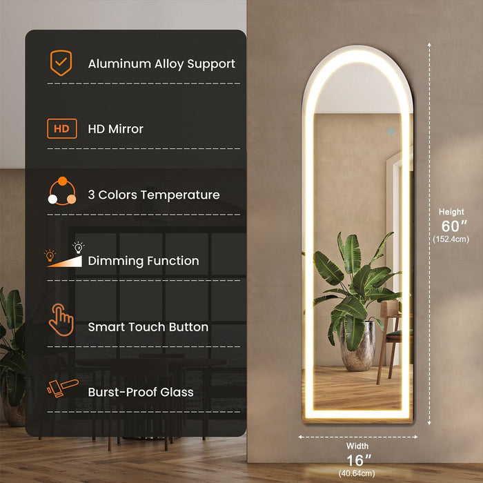 LED Lighted Full Body Mirror - Dimmable 3 Color Floor / Wall Mounted - Explosion-Proof Nano Glass
