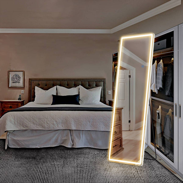 LED Lighted Full Body Mirror - Dimmable 3 Color Floor / Wall Mounted - Explosion-Proof Nano Glass