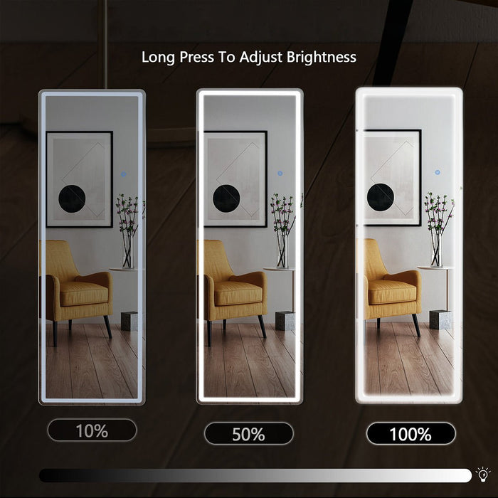 LED Lighted Full Body Mirror - Dimmable 3 Color Floor / Wall Mounted - Explosion-Proof Nano Glass