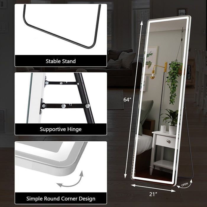 LED Lighted Full Body Mirror - Dimmable 3 Color Floor / Wall Mounted - Explosion-Proof Nano Glass