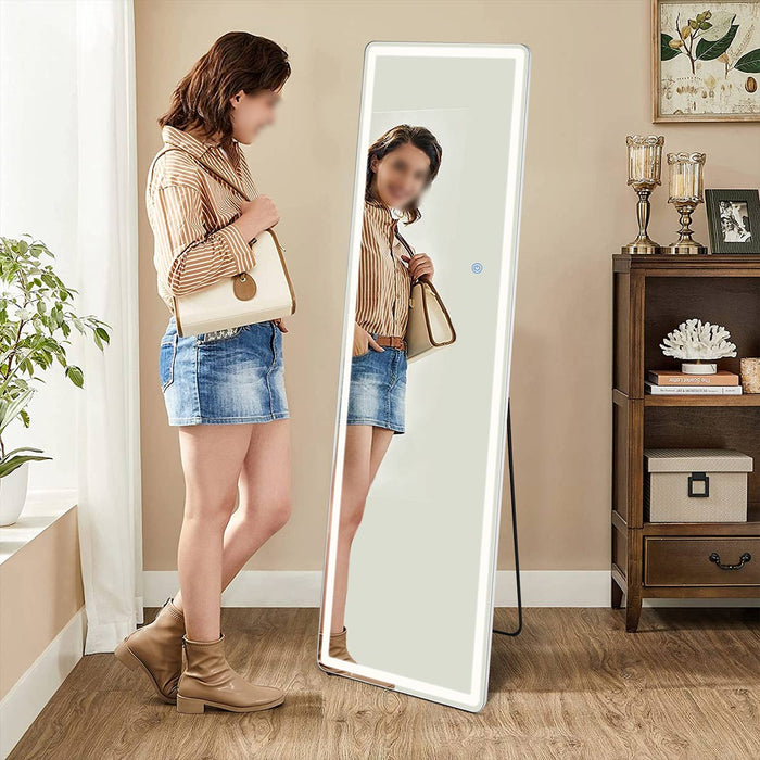 LED Lighted Full Body Mirror - Dimmable 3 Color Floor / Wall Mounted - Explosion-Proof Nano Glass