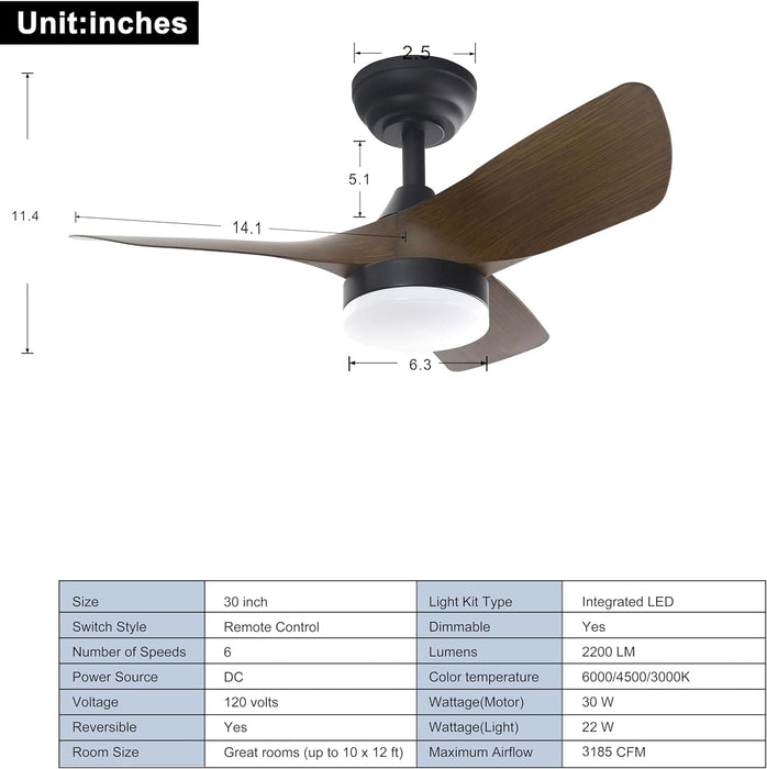 30 in. Bedroom Ceiling Fans, Indoor Walnut Light Fixtures Ceiling Fan, Living Room Fan, Glam Ceiling Fan, 3 Blade Ceiling Fan for Dining Room-2-ErisView