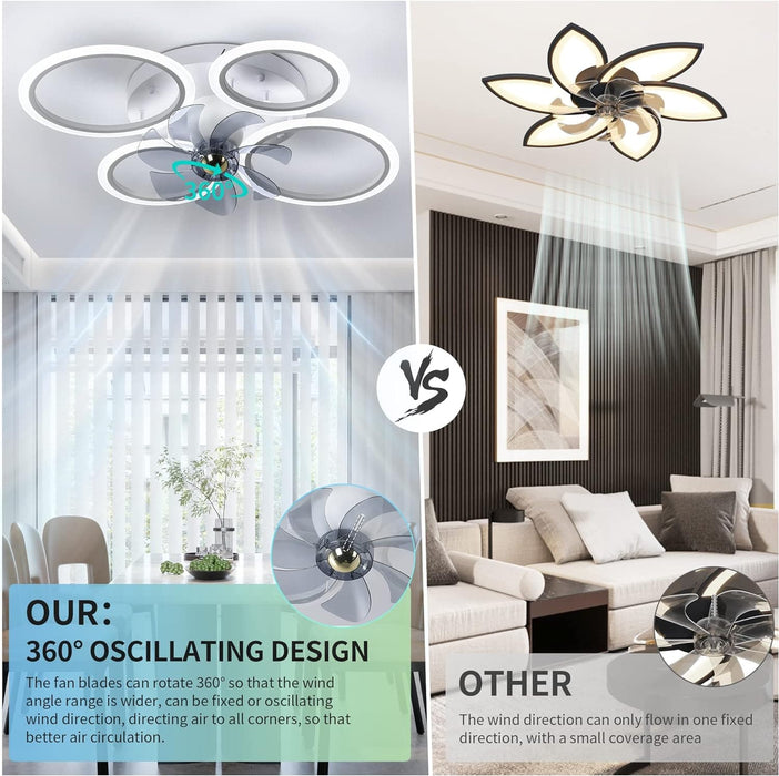 30 in. Bedroom Ceiling Fans with Lights, LED Low Profile Ceiling Fan Light Fixture with Remote, Flush Mount Bladeless Ceiling Fan for Living Room-2-ErisView