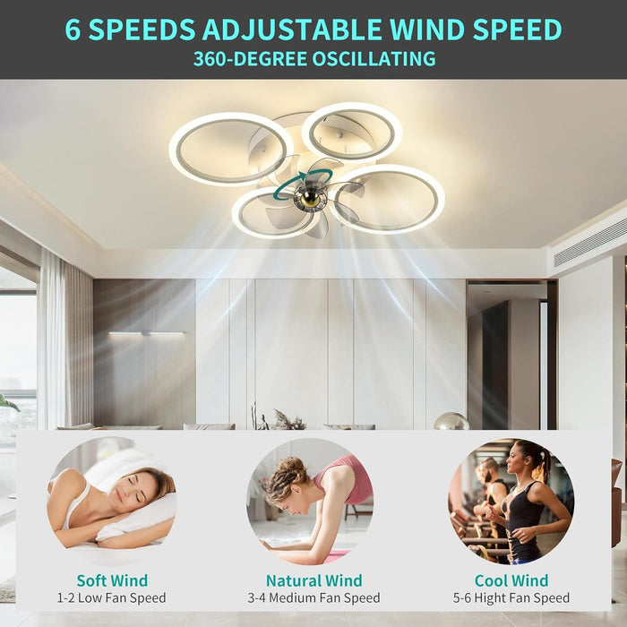 30 in. Bedroom Ceiling Fans with Lights, LED Low Profile Ceiling Fan Light Fixture with Remote, Flush Mount Bladeless Ceiling Fan for Living Room-4-ErisView