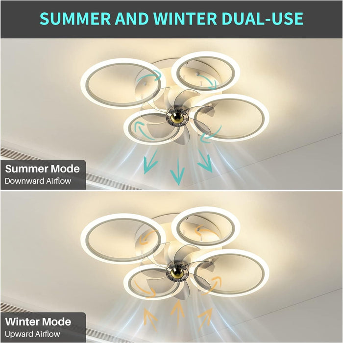 30 in. Bedroom Ceiling Fans with Lights, LED Low Profile Ceiling Fan Light Fixture with Remote, Flush Mount Bladeless Ceiling Fan for Living Room-7-ErisView