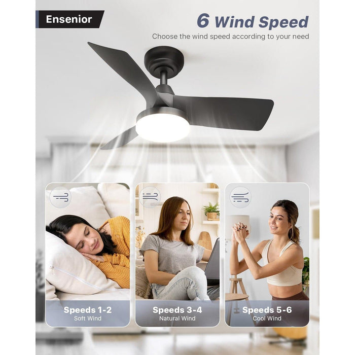 30 in. Black Ceiling Fan with Lights and Remote, Small Ceiling Fan with Light for Bedroom Kitchen Living Room -2-ErisView