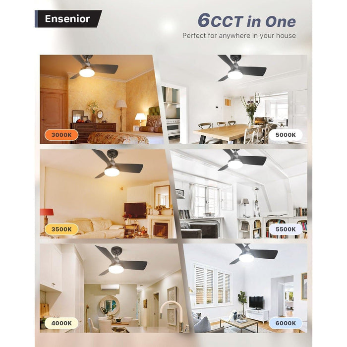 30 in. Black Ceiling Fan with Lights and Remote, Small Ceiling Fan with Light for Bedroom Kitchen Living Room -6-ErisView