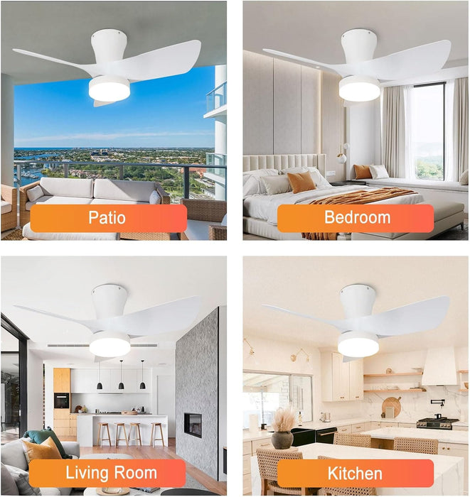 30 in. Black Low Profile Ceiling Fan with Light and Remote, Noiseless Reversible Flush Mount Outdoor Ceiling Fan with Light, Indoor Bedroom Ceiling Fans-10-ErisView