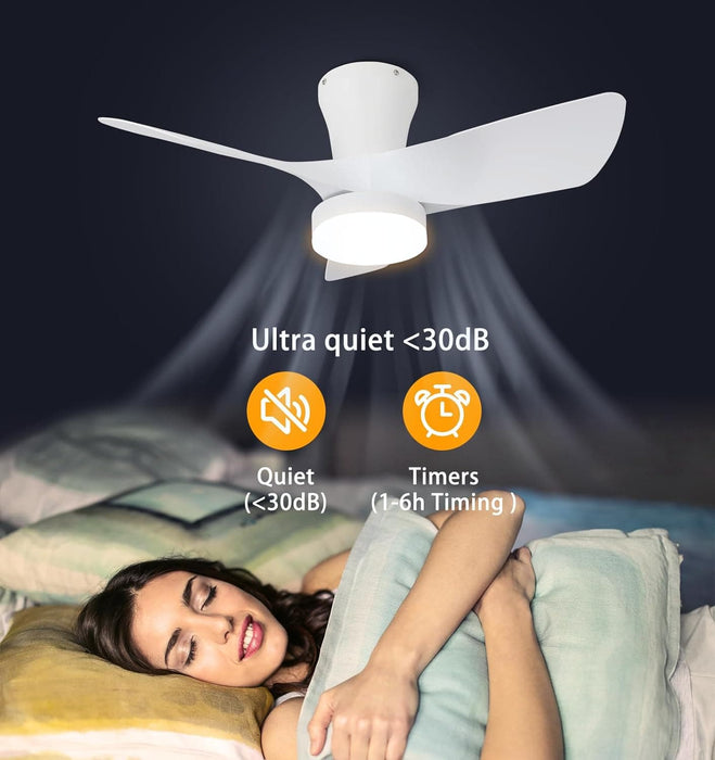 30 in. Black Low Profile Ceiling Fan with Light and Remote, Noiseless Reversible Flush Mount Outdoor Ceiling Fan with Light, Indoor Bedroom Ceiling Fans-14-ErisView