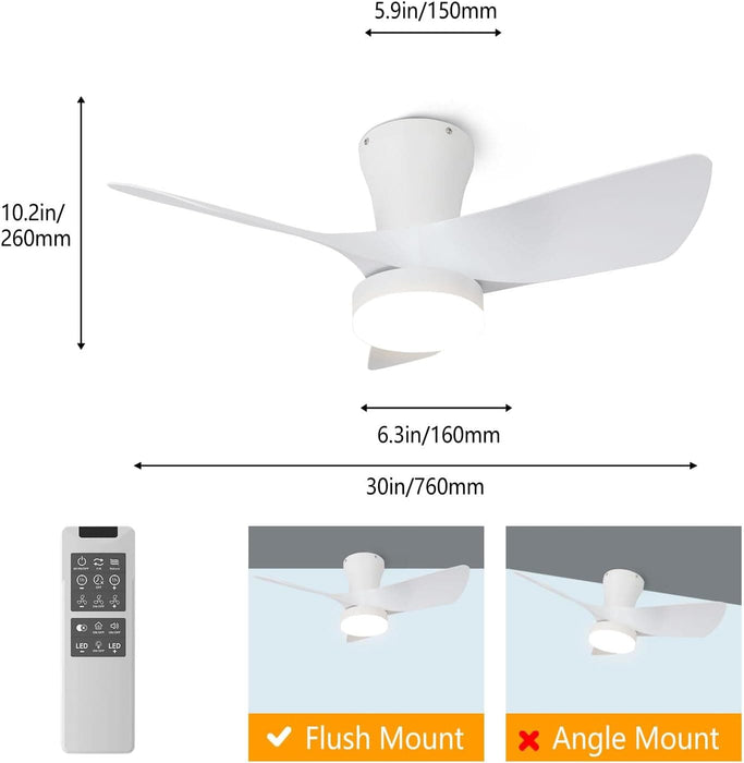 30 in. Black Low Profile Ceiling Fan with Light and Remote, Noiseless Reversible Flush Mount Outdoor Ceiling Fan with Light, Indoor Bedroom Ceiling Fans-15-ErisView