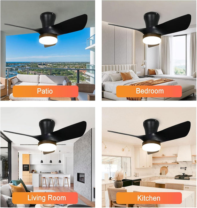 30 in. Black Low Profile Ceiling Fan with Light and Remote, Noiseless Reversible Flush Mount Outdoor Ceiling Fan with Light, Indoor Bedroom Ceiling Fans-2-ErisView