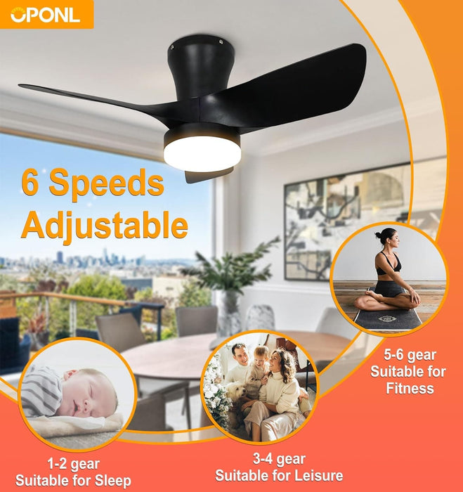 30 in. Black Low Profile Ceiling Fan with Light and Remote, Noiseless Reversible Flush Mount Outdoor Ceiling Fan with Light, Indoor Bedroom Ceiling Fans-4-ErisView