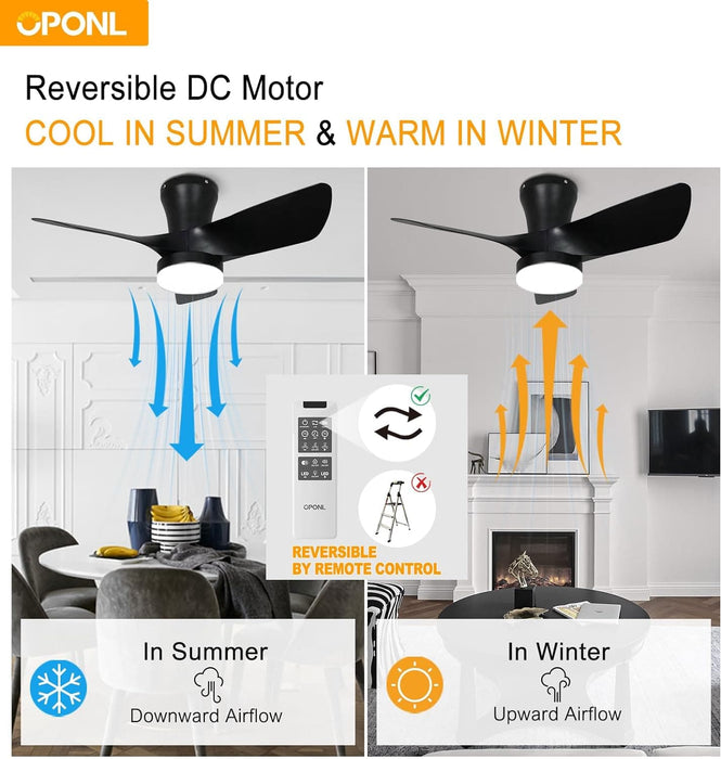 30 in. Black Low Profile Ceiling Fan with Light and Remote, Noiseless Reversible Flush Mount Outdoor Ceiling Fan with Light, Indoor Bedroom Ceiling Fans-5-ErisView
