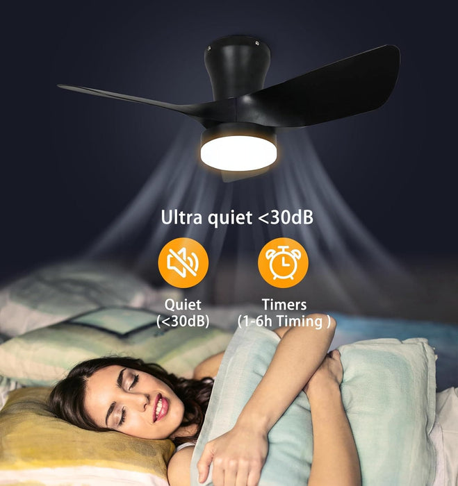 30 in. Black Low Profile Ceiling Fan with Light and Remote, Noiseless Reversible Flush Mount Outdoor Ceiling Fan with Light, Indoor Bedroom Ceiling Fans-6-ErisView