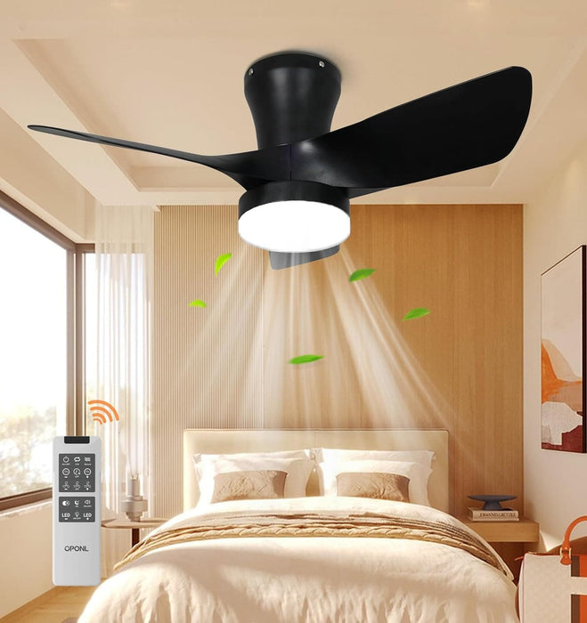30 in. Black Low Profile Ceiling Fan with Light and Remote, Noiseless Reversible Flush Mount Outdoor Ceiling Fan with Light, Indoor Bedroom Ceiling Fans-1-ErisView