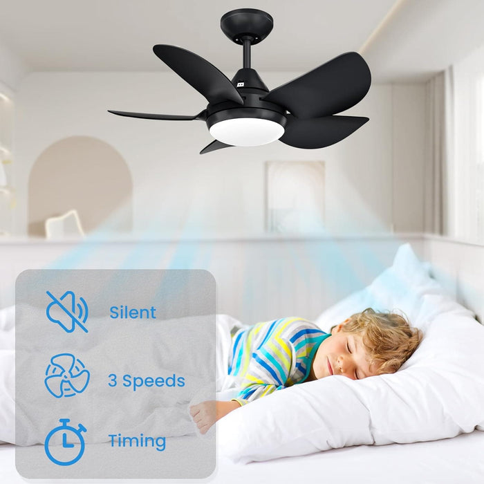 30 in. Black Remote Control Ceiling Fans, Small Ceiling Fan with Light, Bedroom Ceiling Fans with Lights, Reversible Dimmable Fan Light for Kid Room-4-ErisView