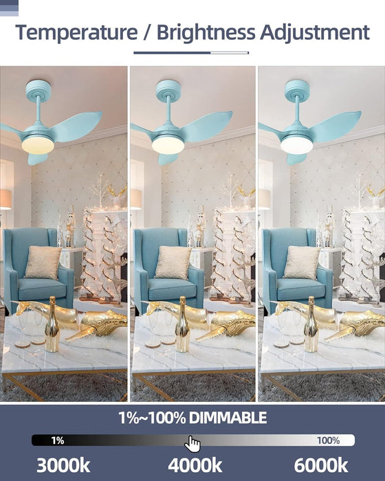 30 in. Blue Ceiling Fans with Lights and Remote, LED Indoor Outdoor Ceiling Fans with 3 Reversible Blades-3-ErisView