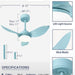30 in. Blue Ceiling Fans with Lights and Remote, LED Indoor Outdoor Ceiling Fans with 3 Reversible Blades-5-ErisView